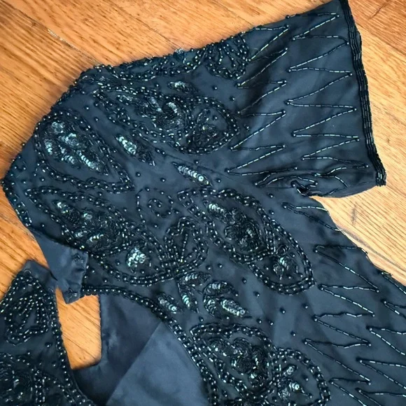 Vintage Mark & John 100% silk beaded black cocktail dress M - Picture 3 of 9